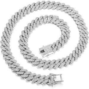 20 inch Cuban 11MM Link Cubic Zirconia Men's Silver-Tone Necklace